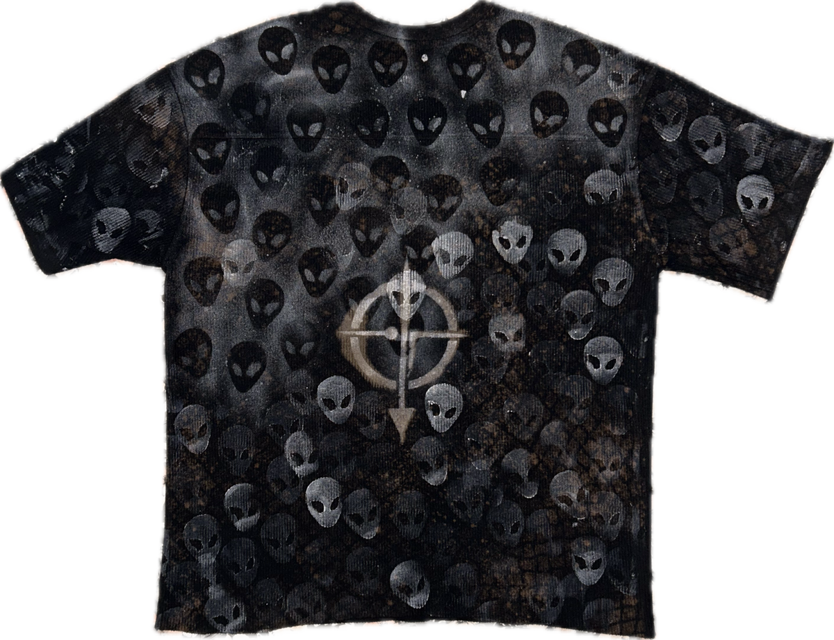 Ghostfaced Alien shirt with bleach and white fabric-paint details