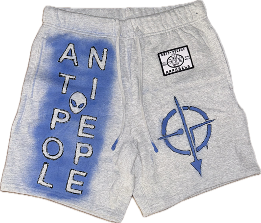 Rigged Sigil one-of-one heather grey shorts with hand-painted raised details