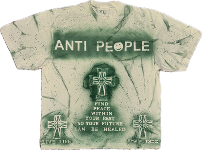 Healed Future one-of-one cream heavyweight tee with green painted details