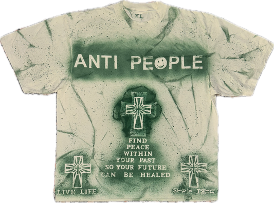 Healed Future one-of-one cream heavyweight tee with green painted details